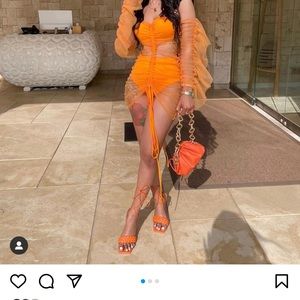 Pink plastic Orange sheer dress